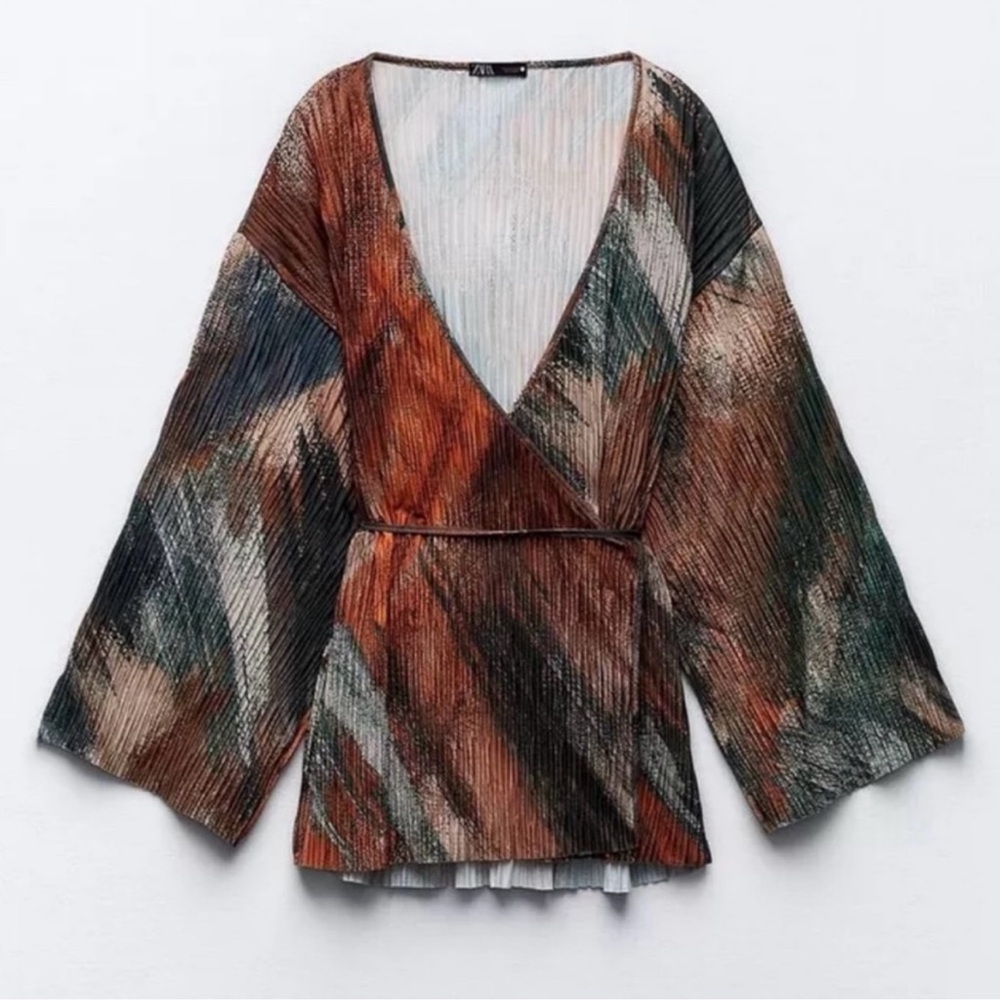 Zara Wrap Kimono Multicolor NWT Pleated